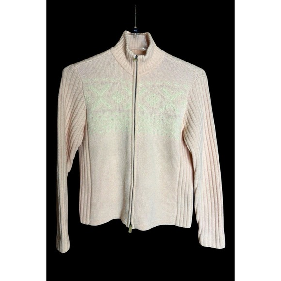 Lauren Ralph Lauren Sweaters - Lauren Ralph Lauren Petite L Merino Wool Angora Rib-Knit Mock Neck Zip Cardigan